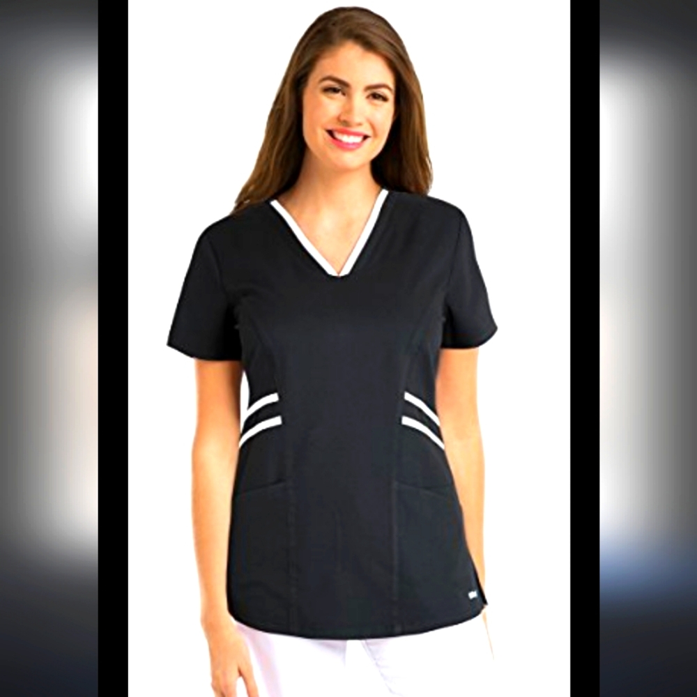 GREYS ANATOMY MEDIUM ‎ BLACK WHITE MODERN FIT SCRUB TOP